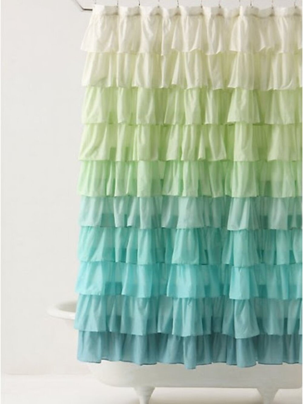 NWT Anthropologie Flamenco Ruffle Shower Curtain Turquoise Aqua Ombre Rare